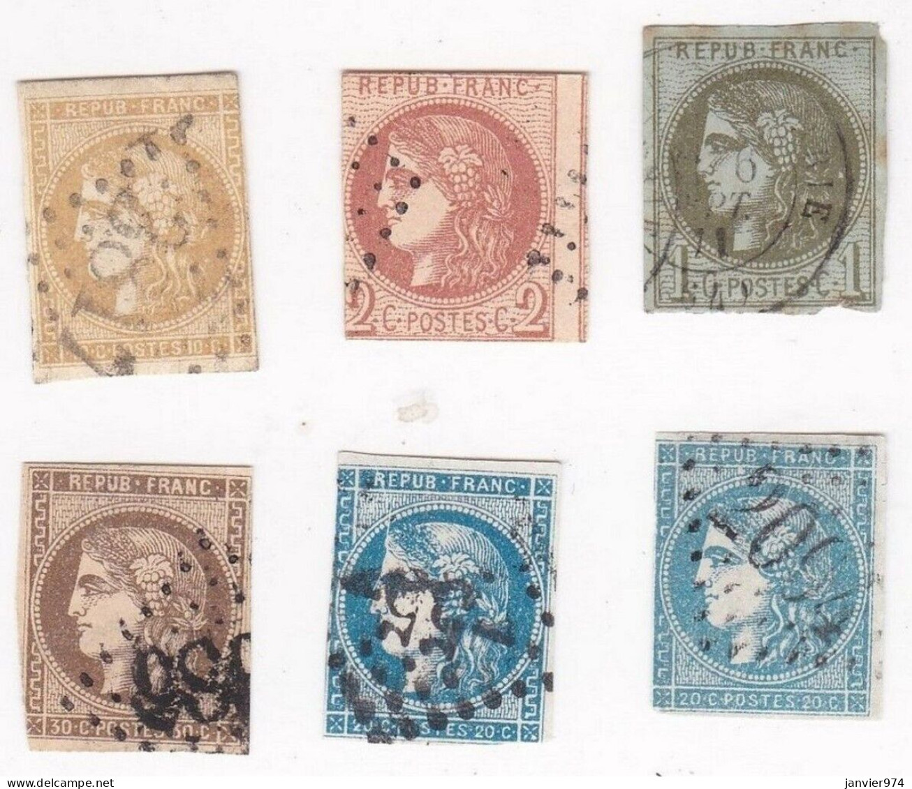 Lot De 6 Timbres Cérès 1870 , Scan Recto Verso - 1870 Bordeaux Printing