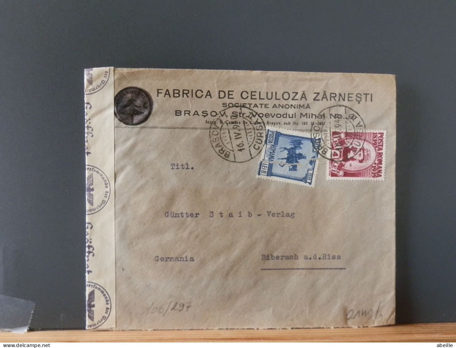 106/297  LETTRE ROIUMANIA POUR ALLEMAGNE 1940  CENSURE - 2de Wereldoorlog (Brieven)