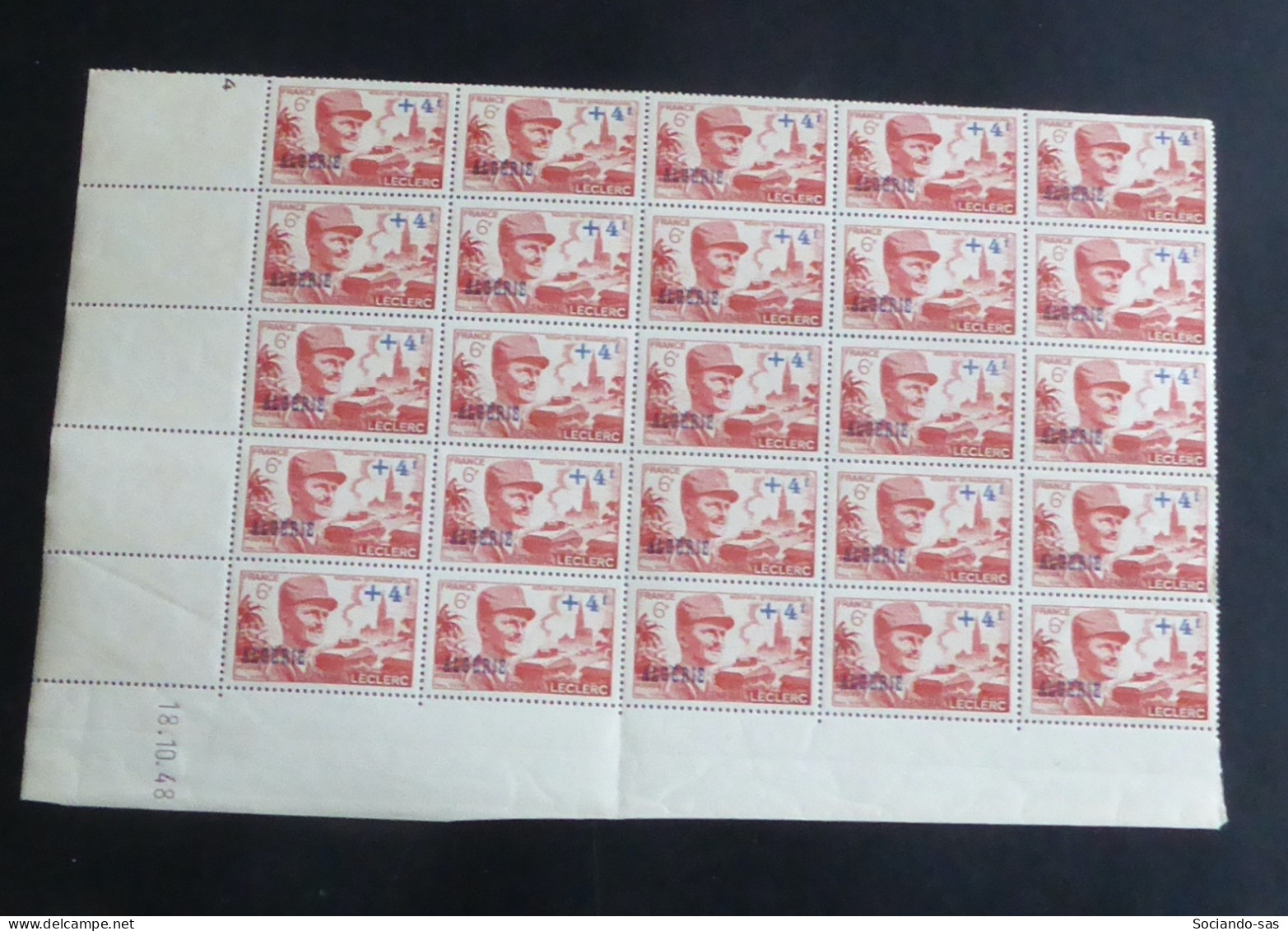 ALGERIE - 1949 - N°YT. 272 - Général Leclerc - Bloc De 25 Bord De Feuille - Neuf Luxe ** / MNH - Neufs