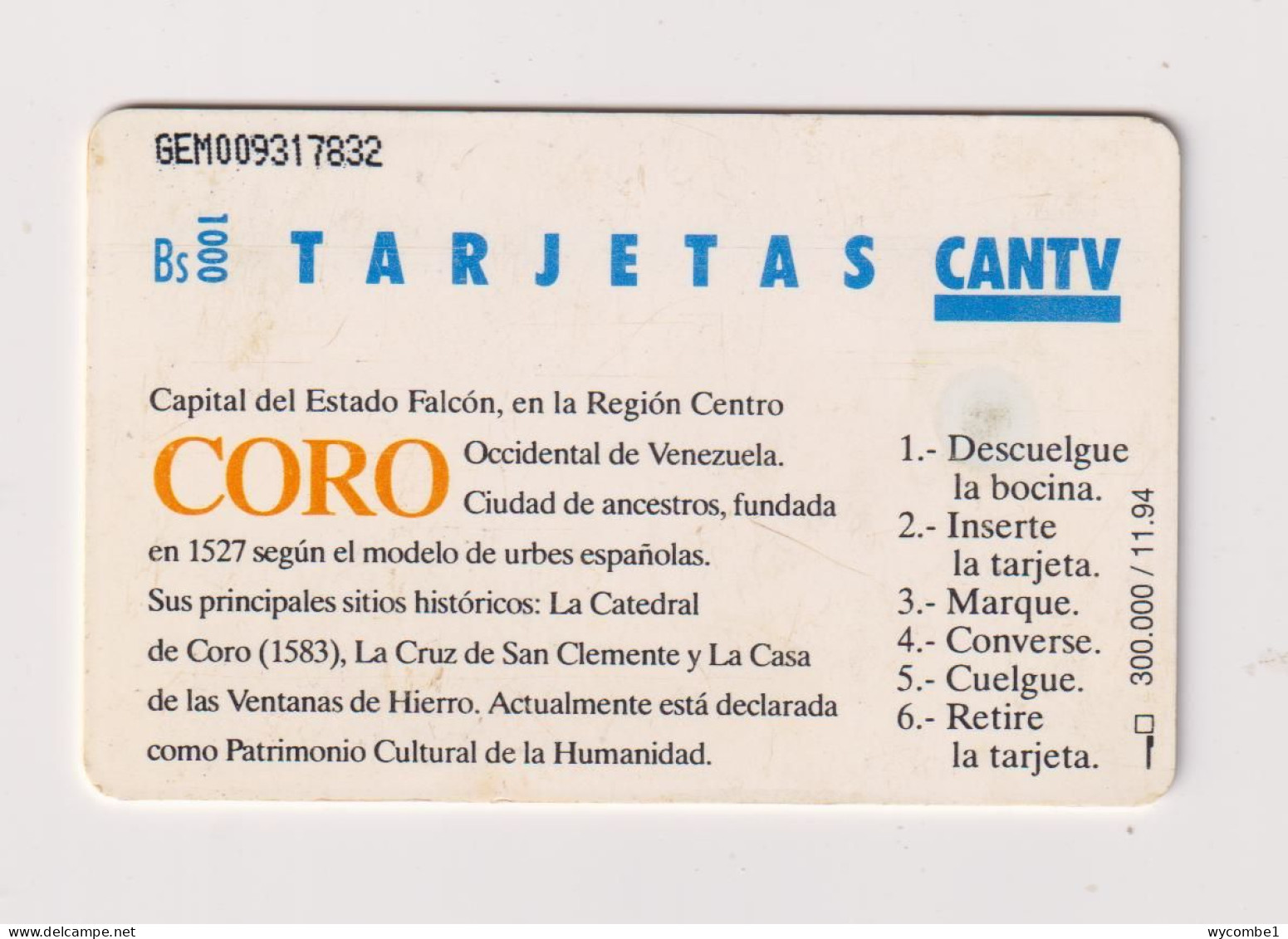 VENEZUELA  -  Coro Chip Phonecard - Venezuela