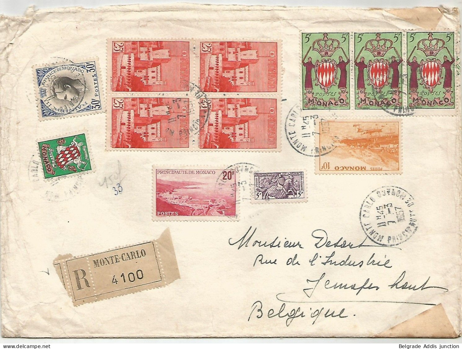 Monaco Yv.426 Sur Lettre Recommandée 1957 - Briefe U. Dokumente