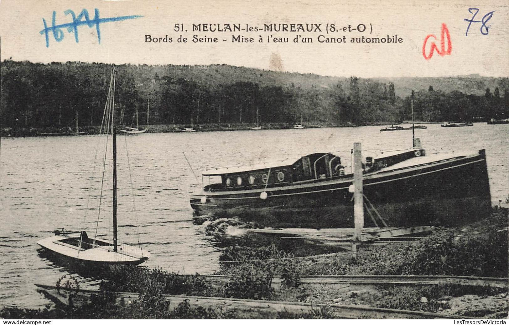 FRANCE - Meulan Les Mureaux - Mise à L'eau D'un Canot Automobile - Bords De Seine - Carte Postale Ancienne - Meulan