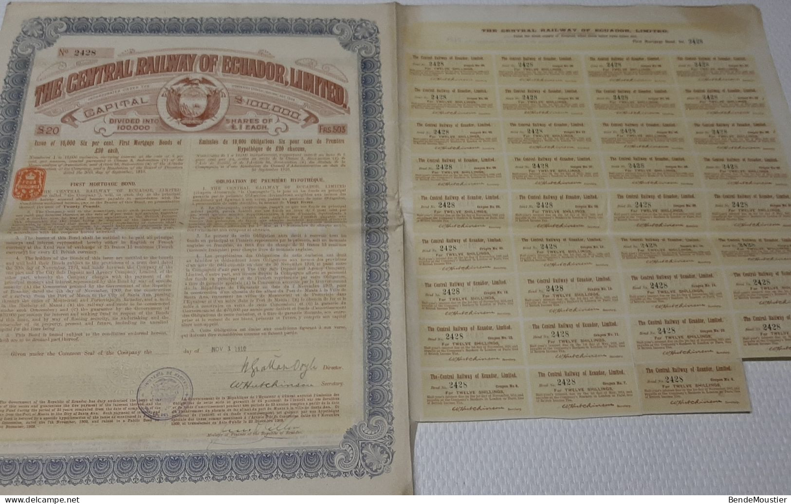 The Central Railway Of Ecuador, Limited - Obligation De 1er Hypothèque - 1910. - Banque & Assurance
