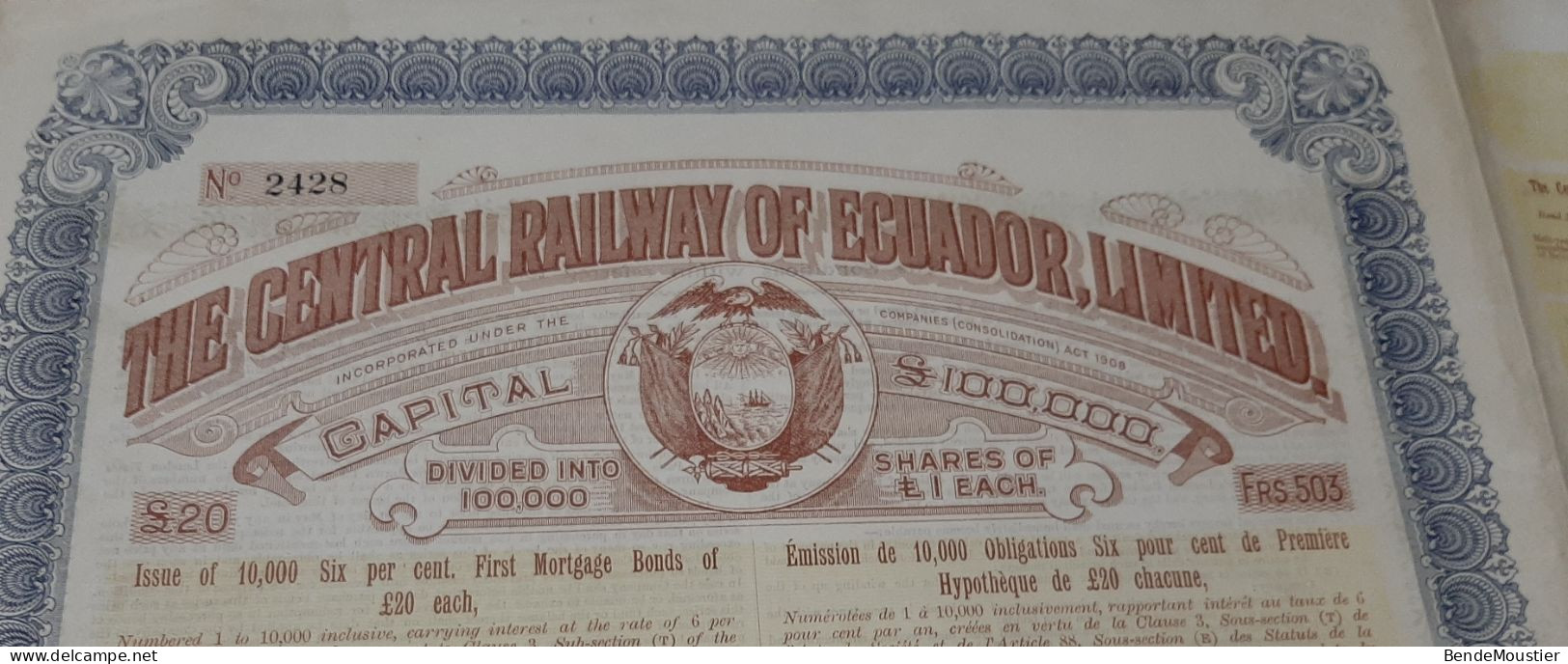 The Central Railway Of Ecuador, Limited - Obligation De 1er Hypothèque - 1910. - Bank & Versicherung