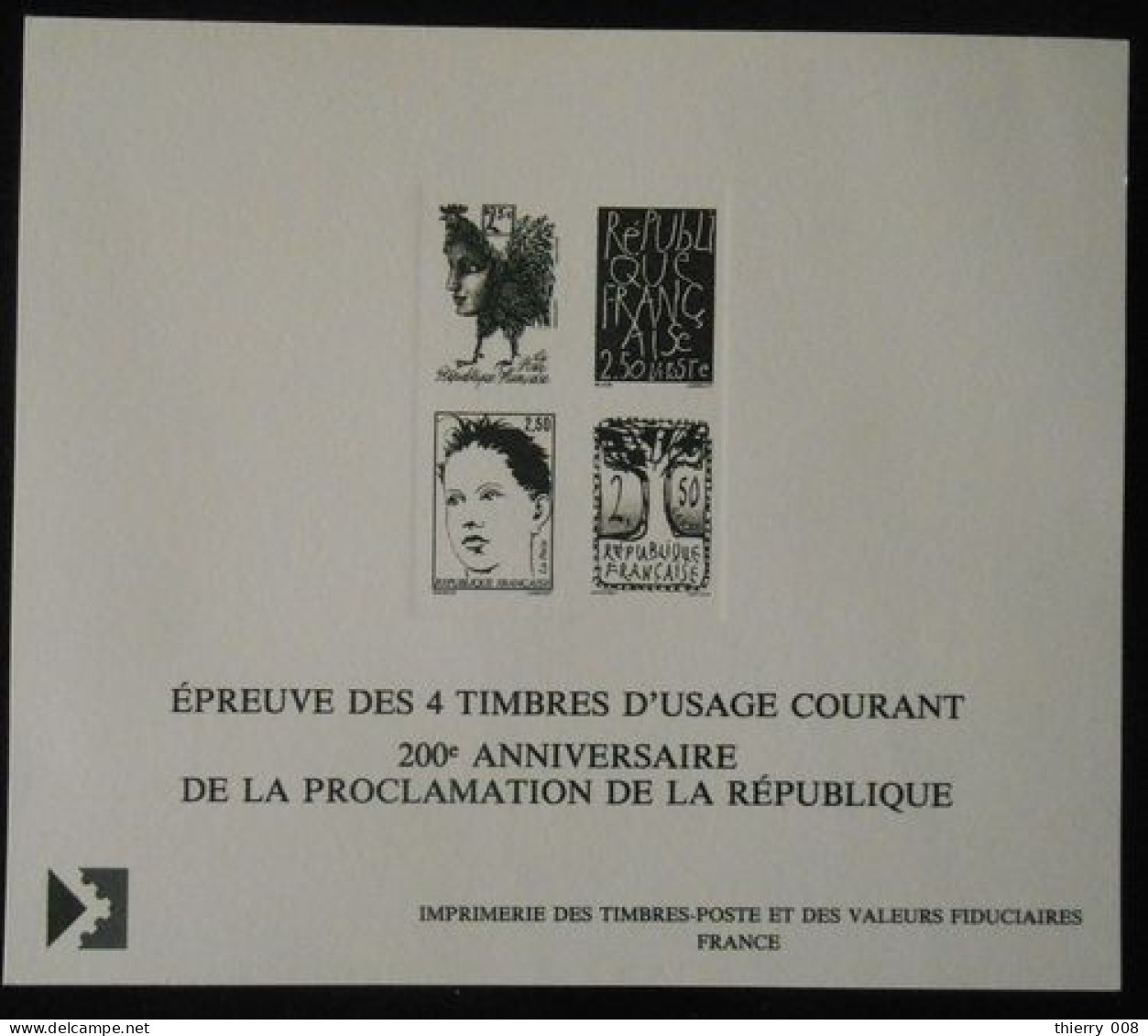 Epreuve Des 4 Timbres D'usage Courant 200 Anniversaire De La Proclamation De La République - Epreuves D'artistes