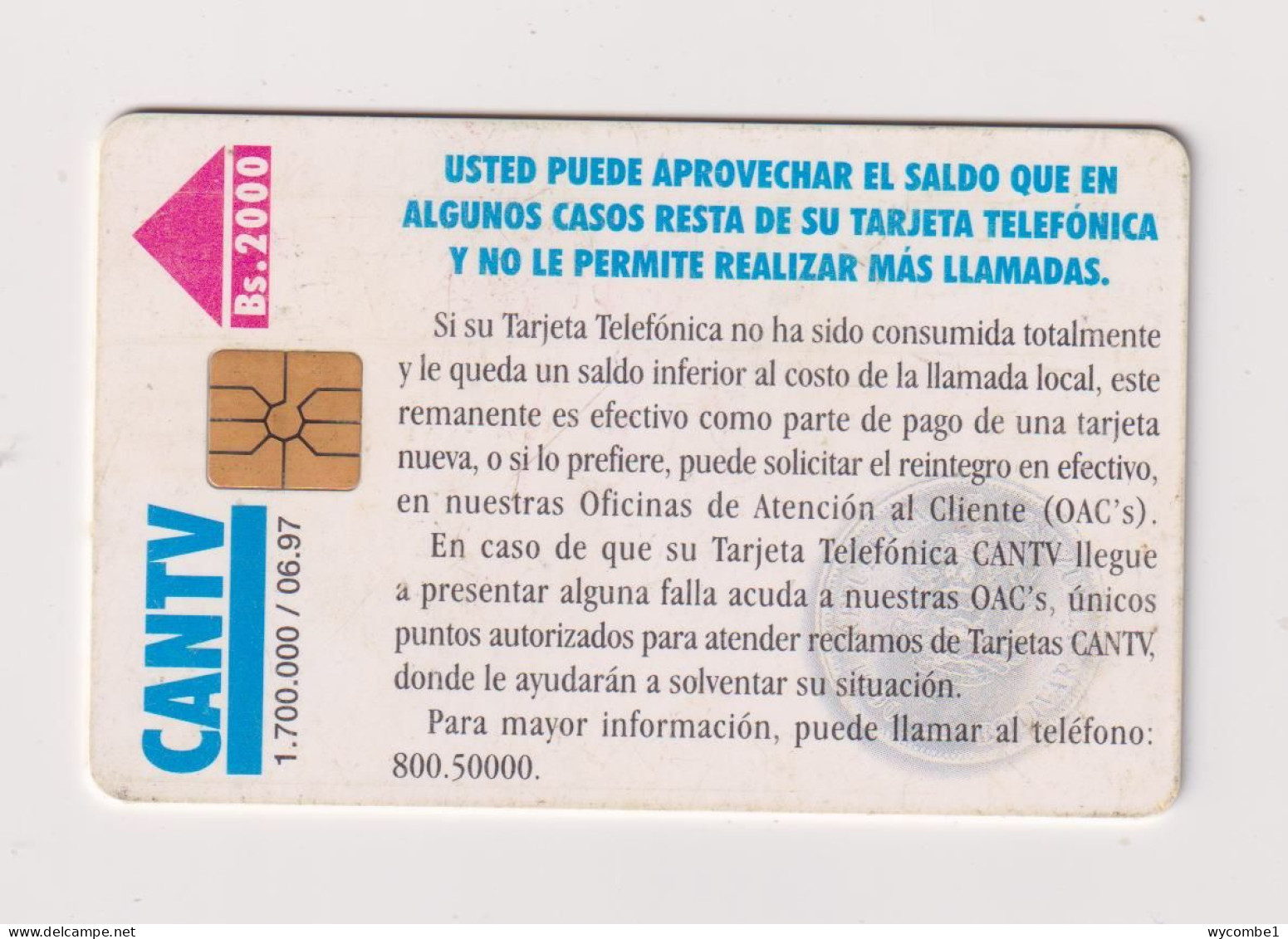 VENEZUELA  -  One Bolivar Coin Chip Phonecard - Venezuela
