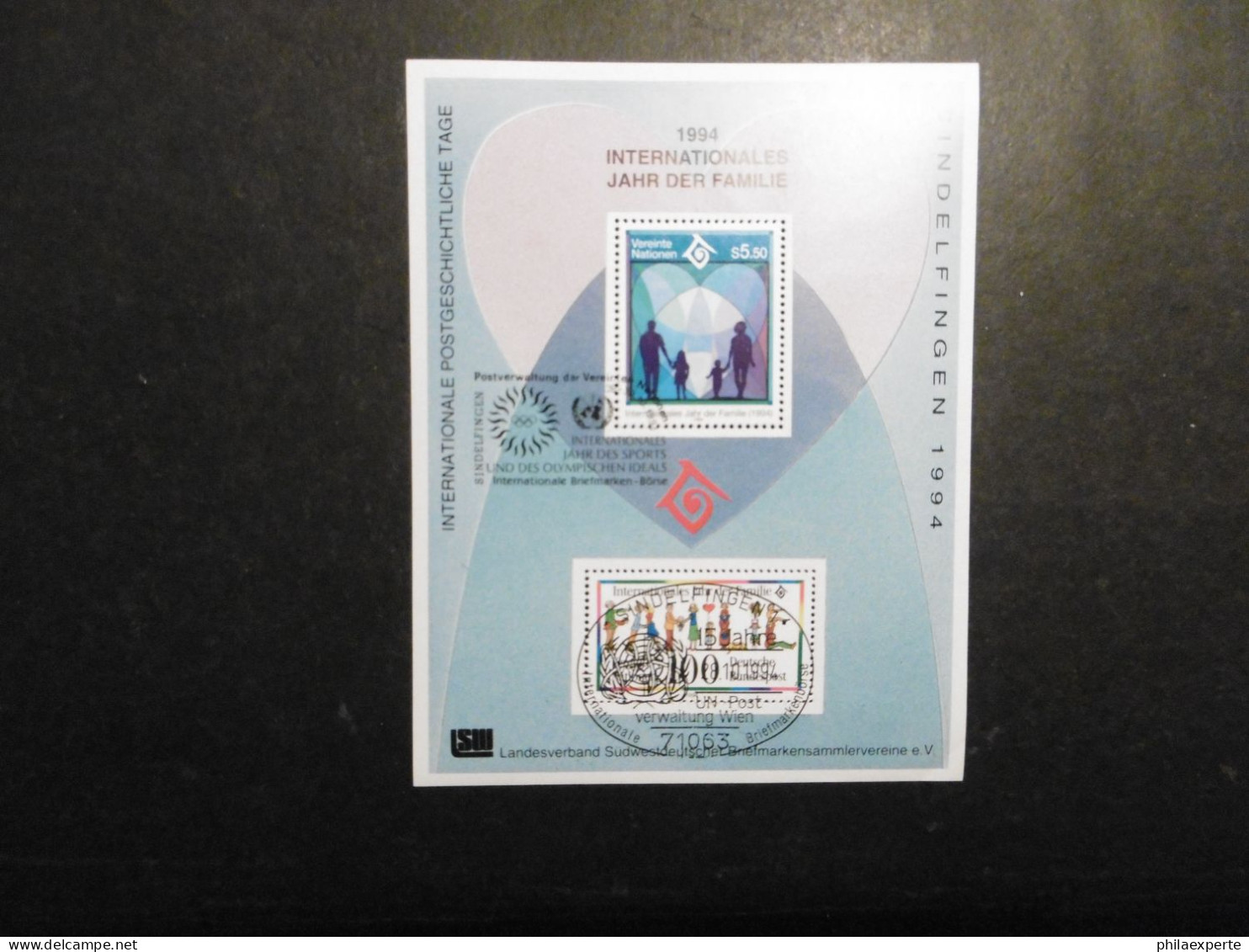 UNO Wien Mi. Vignettenblock SST 28.11.1994 Mit Bund Marke Sindelfingen Postgeschichtliche Tage Eckbug - Blocs-feuillets