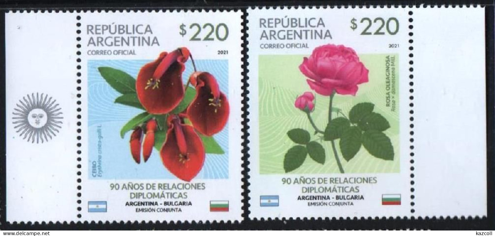 Argentina  2021. Flowers. Flora.  90 Years Of Diplomatic Relations With Bulgaria.  MNH - Nuovi