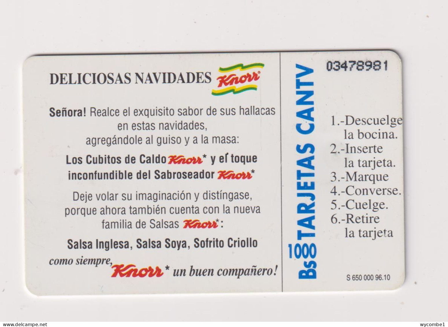 VENEZUELA  -  Knorr Chip Phonecard - Venezuela