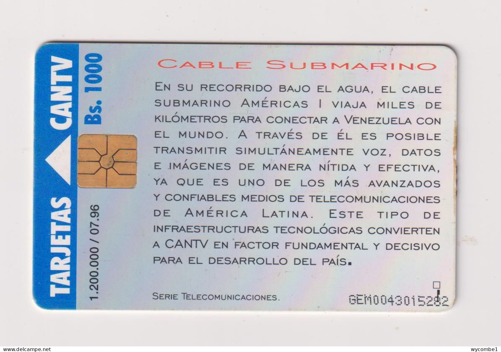 VENEZUELA  -  Laying Submarine Cable Chip Phonecard - Venezuela