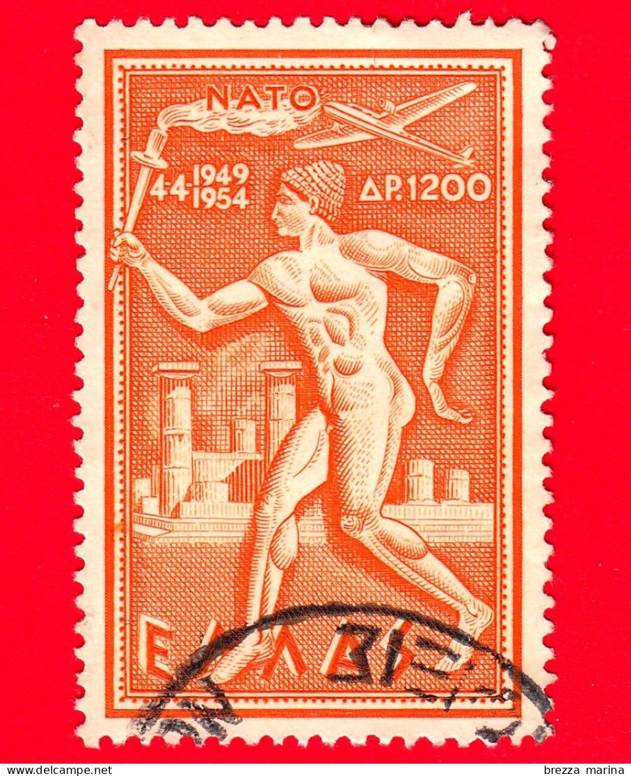 GRECIA - Usato - 1954 - NATO - Organizzazione Del Trattato Dell'Atlantico Del Nord - Portatore Di Torcia - 1200 Dracme - Usati