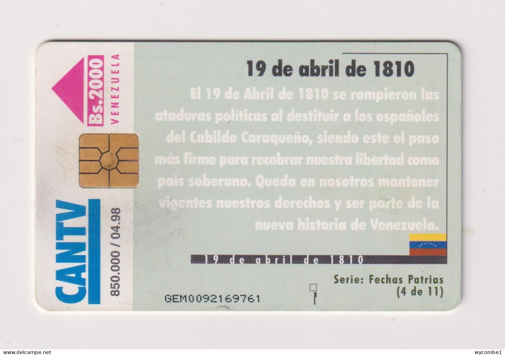 VENEZUELA  -  19th April 1810 Chip Phonecard - Venezuela