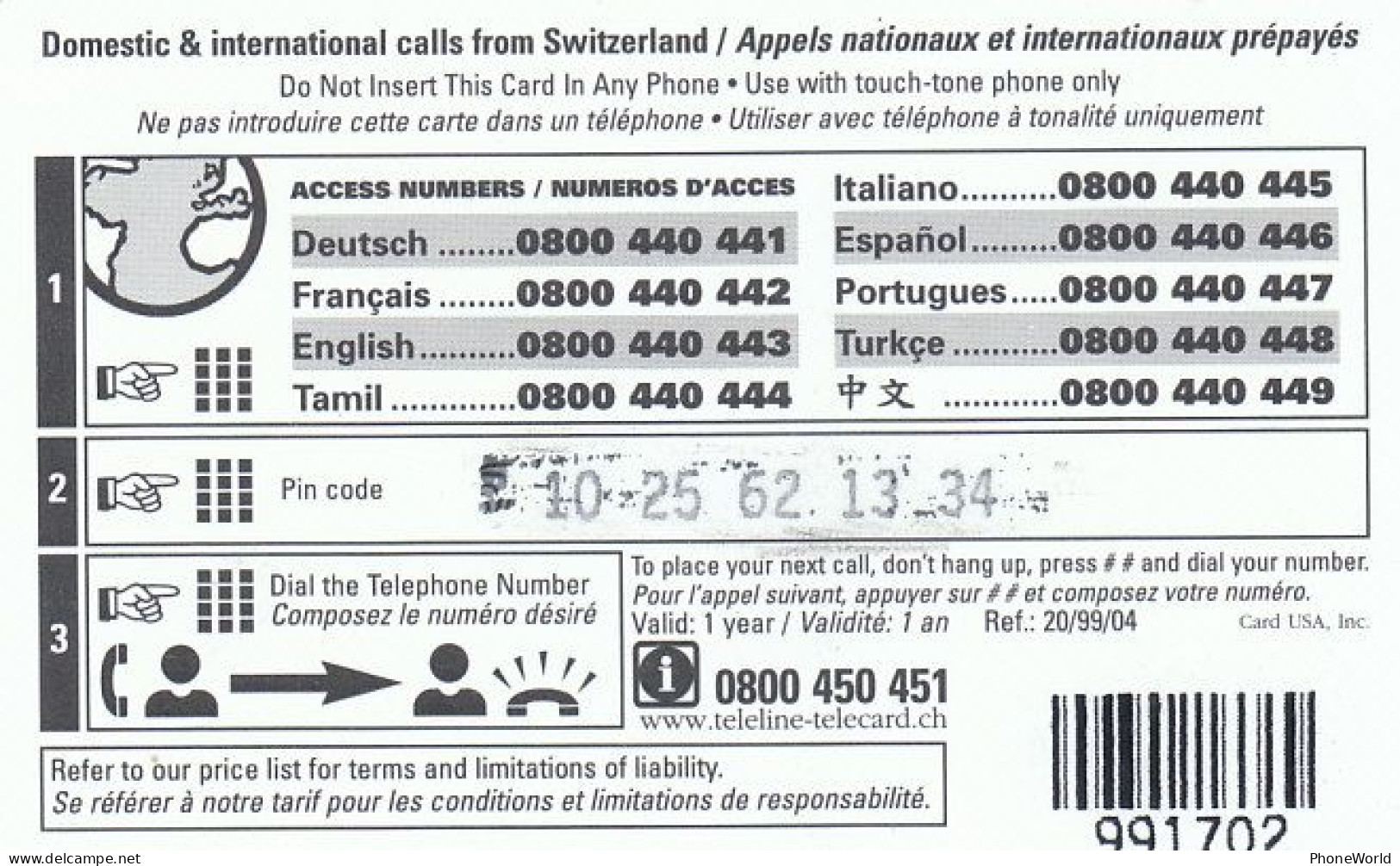 Swiss, VAN Teleline - Svizzera