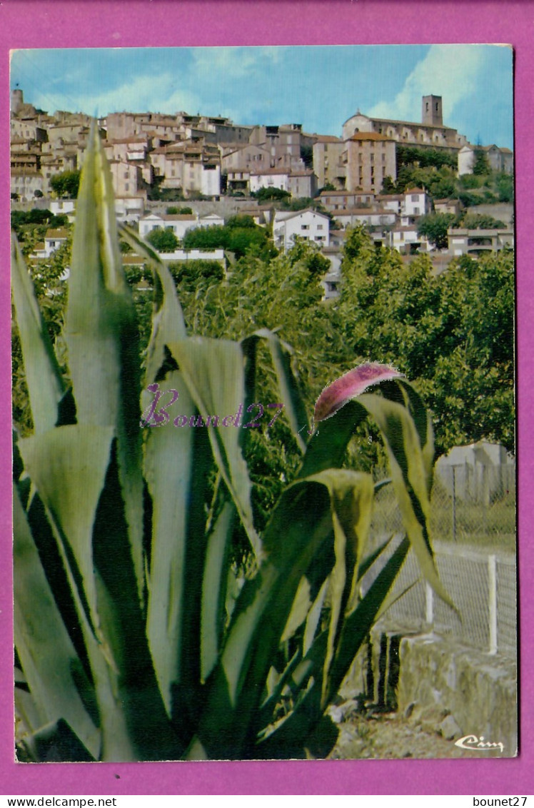 FAYENCE 83 - Vue Generale Du Village Ville Devant Une Feuille De Cactus - Fayence