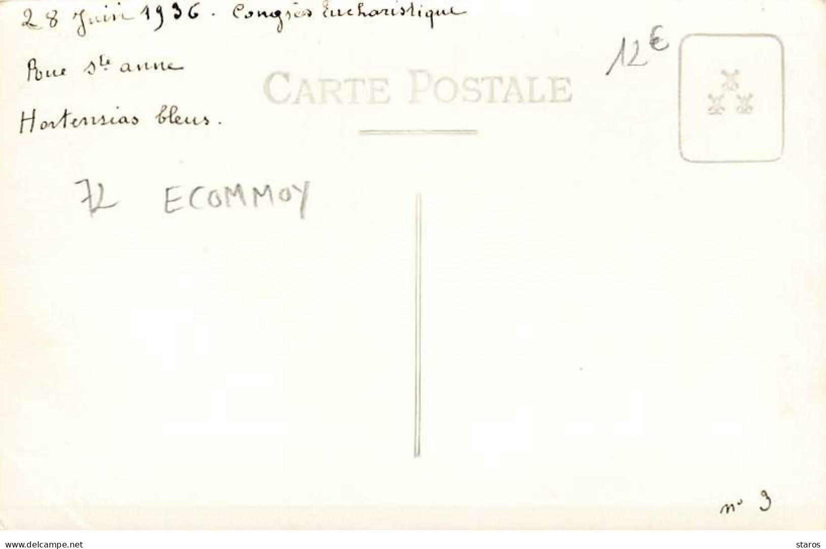 Carte-Photo - ECOMMOY - Congrès Eucharistique 1936 - Rue Ste Anne - Hortensias Bleus - Ecommoy