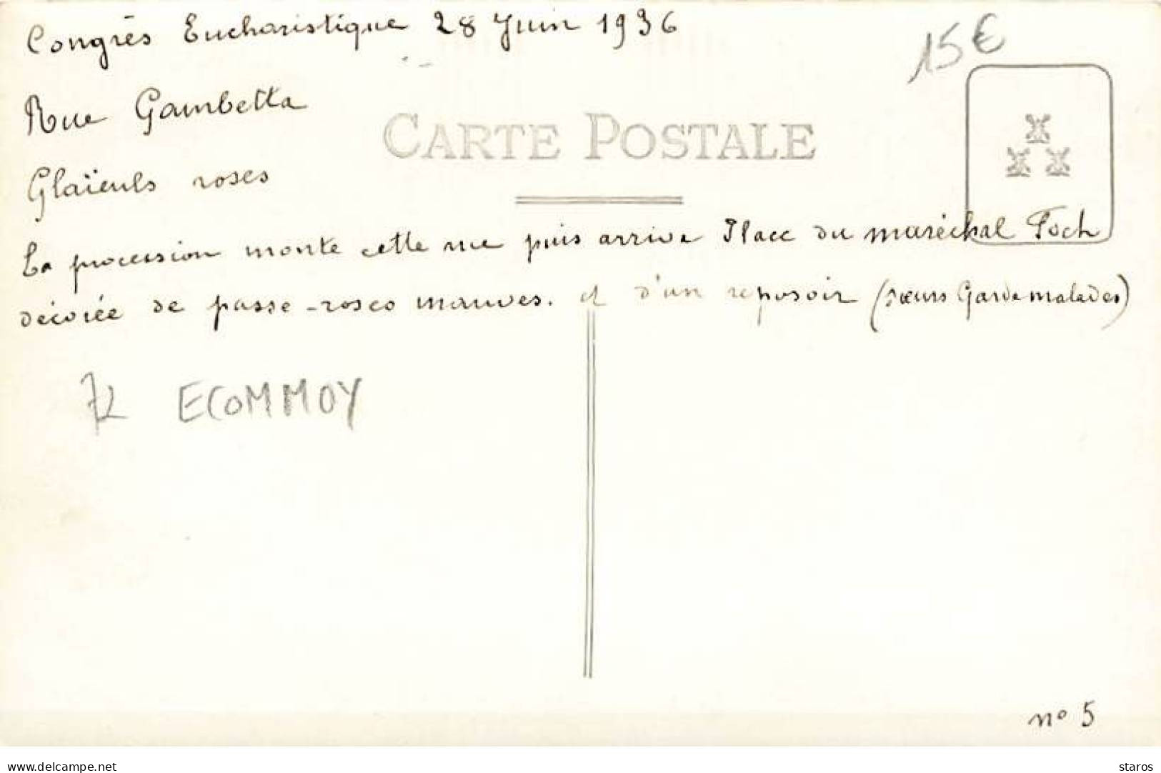 Carte-Photo - ECOMMOY - Congrès Eucharistique 1936 - Rue Gambetta - Glaïeuls Roses - Ecommoy