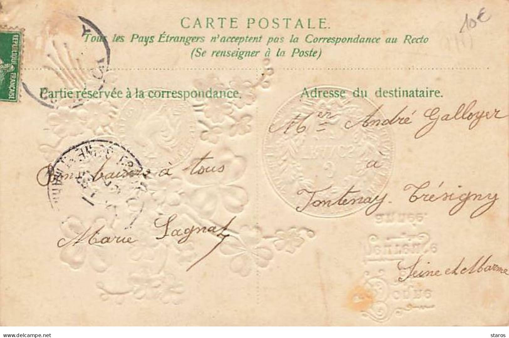 Carte Gaufrée - Bonne Et Heureuse Année - Pièces De Monnaie -  Francs - Munten (afbeeldingen)