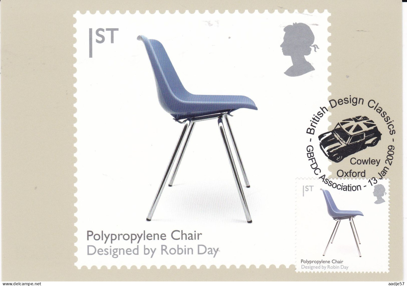 Great Britain GB  UK - Maximum Card 2009 QE2 1st British Design Classics Polyproplene Chair - Carte Massime