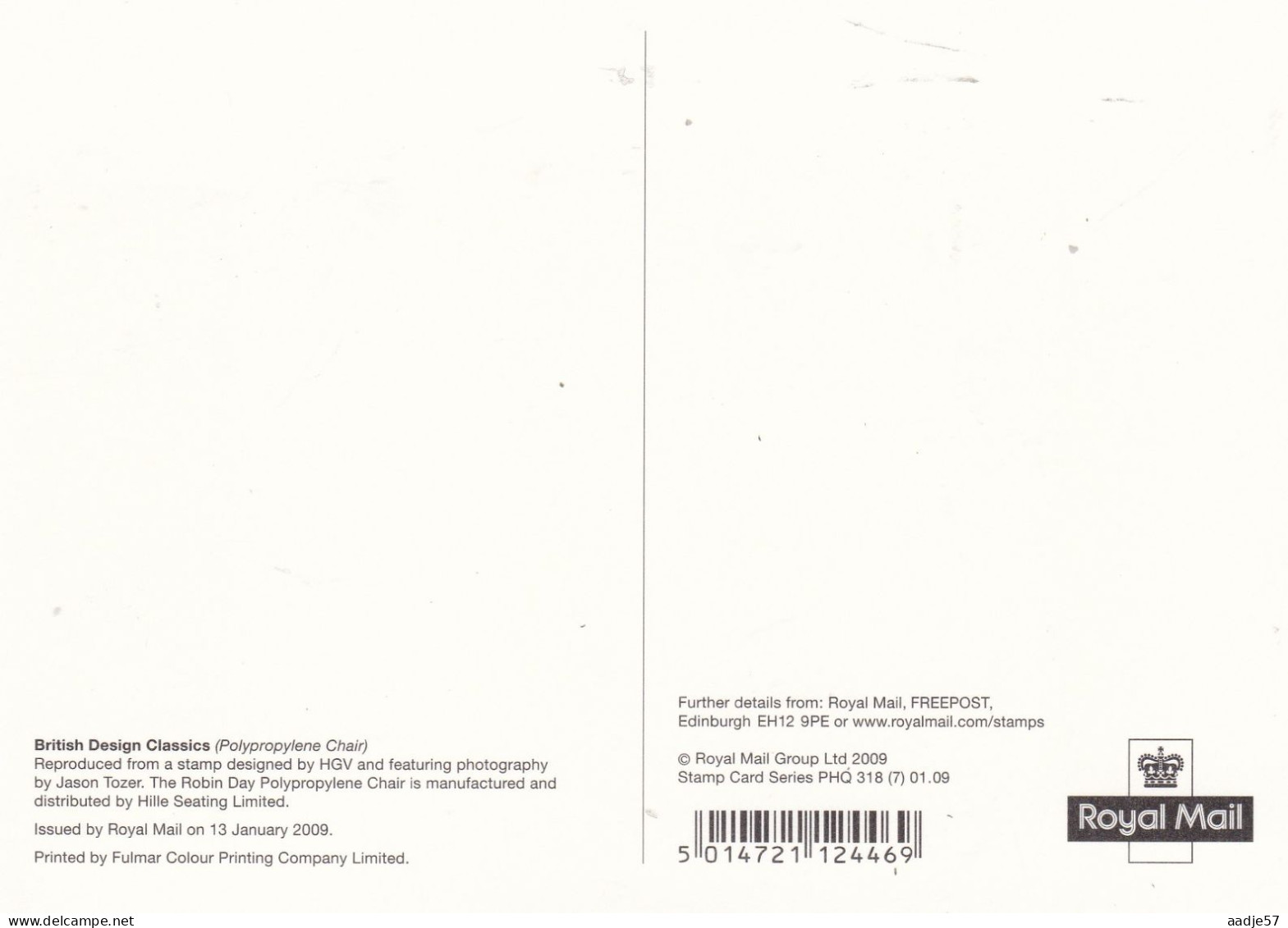 Great Britain GB  UK - Maximum Card 2009 QE2 1st British Design Classics Polyproplene Chair - Cartes-Maximum (CM)