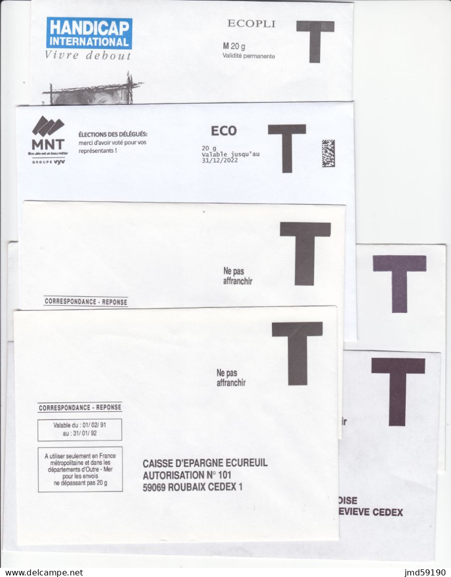 Lot De 6 Enveloppes Réponse T De Marques GEO - GAN - HANDICAP INTERNATIONAL - MNT Et CAISSE D'EPARGNE - Karten/Antwortumschläge T