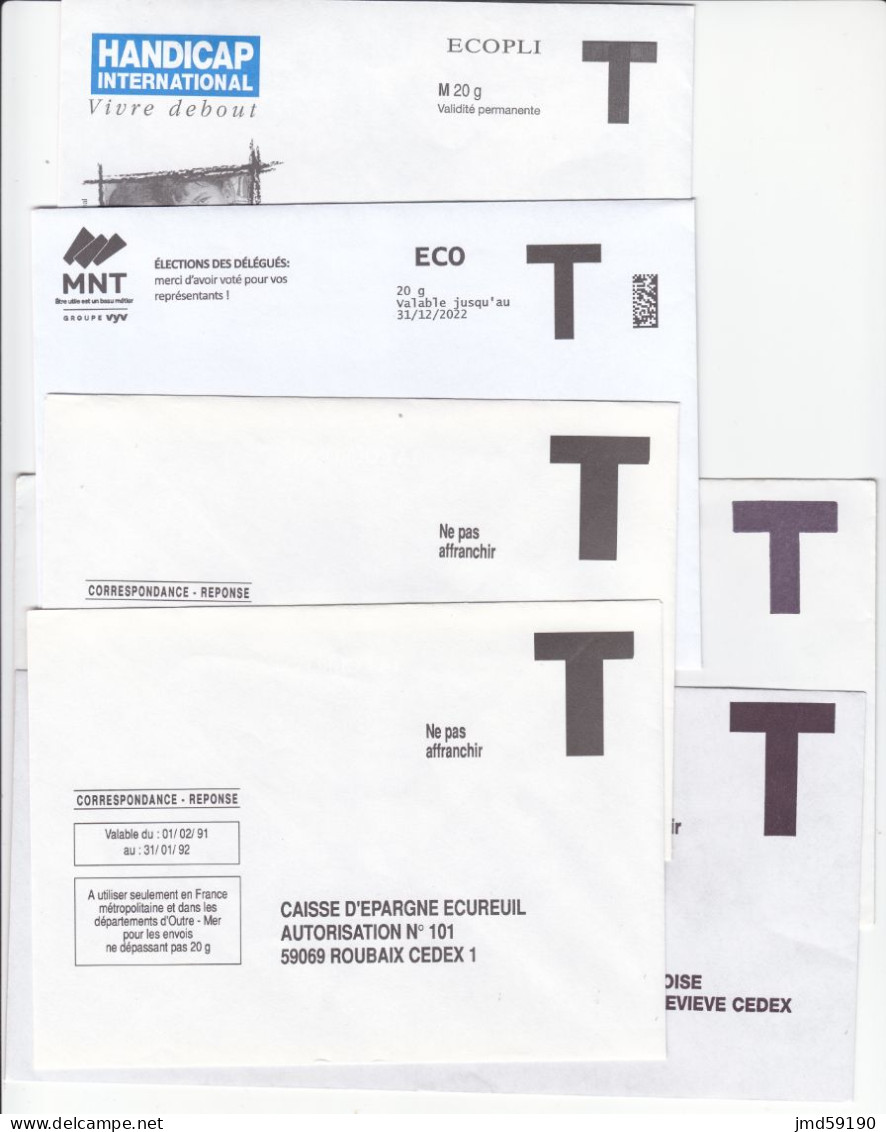 Lot De 6 Enveloppes Réponse T De Marques GEO - GAN - HANDICAP INTERNATIONAL - MNT Et CAISSE D'EPARGNE - Kaarten/Brieven Antwoorden T