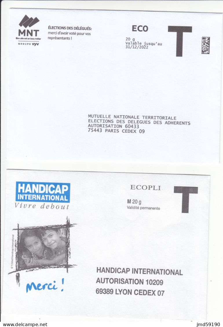 Lot De 6 Enveloppes Réponse T De Marques GEO - GAN - HANDICAP INTERNATIONAL - MNT Et CAISSE D'EPARGNE - Kaarten/Brieven Antwoorden T