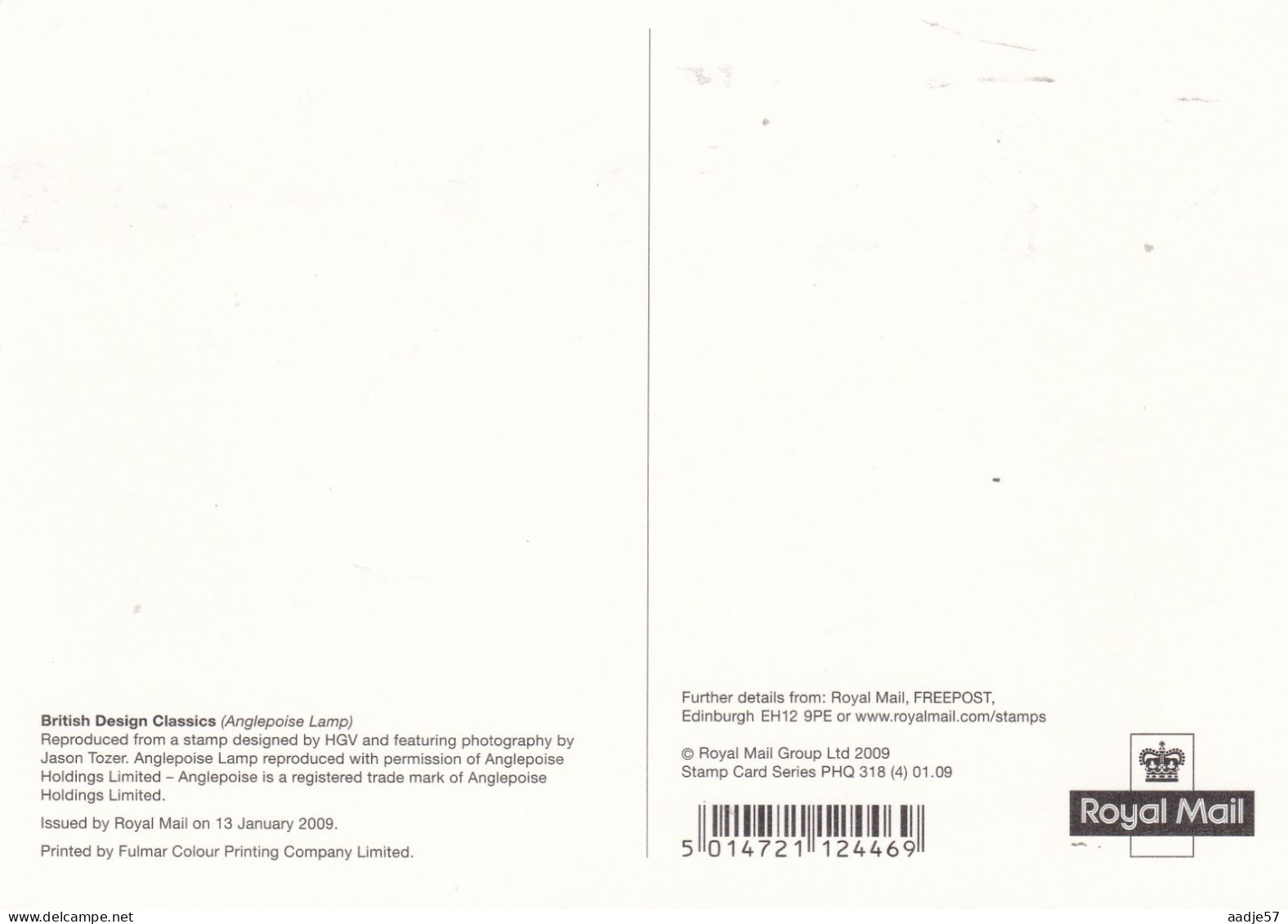 Great Britain GB  UK - Maximum Card 2009 QE2 1st British Design Classics Anglepoise Lamp - Cartes-Maximum (CM)