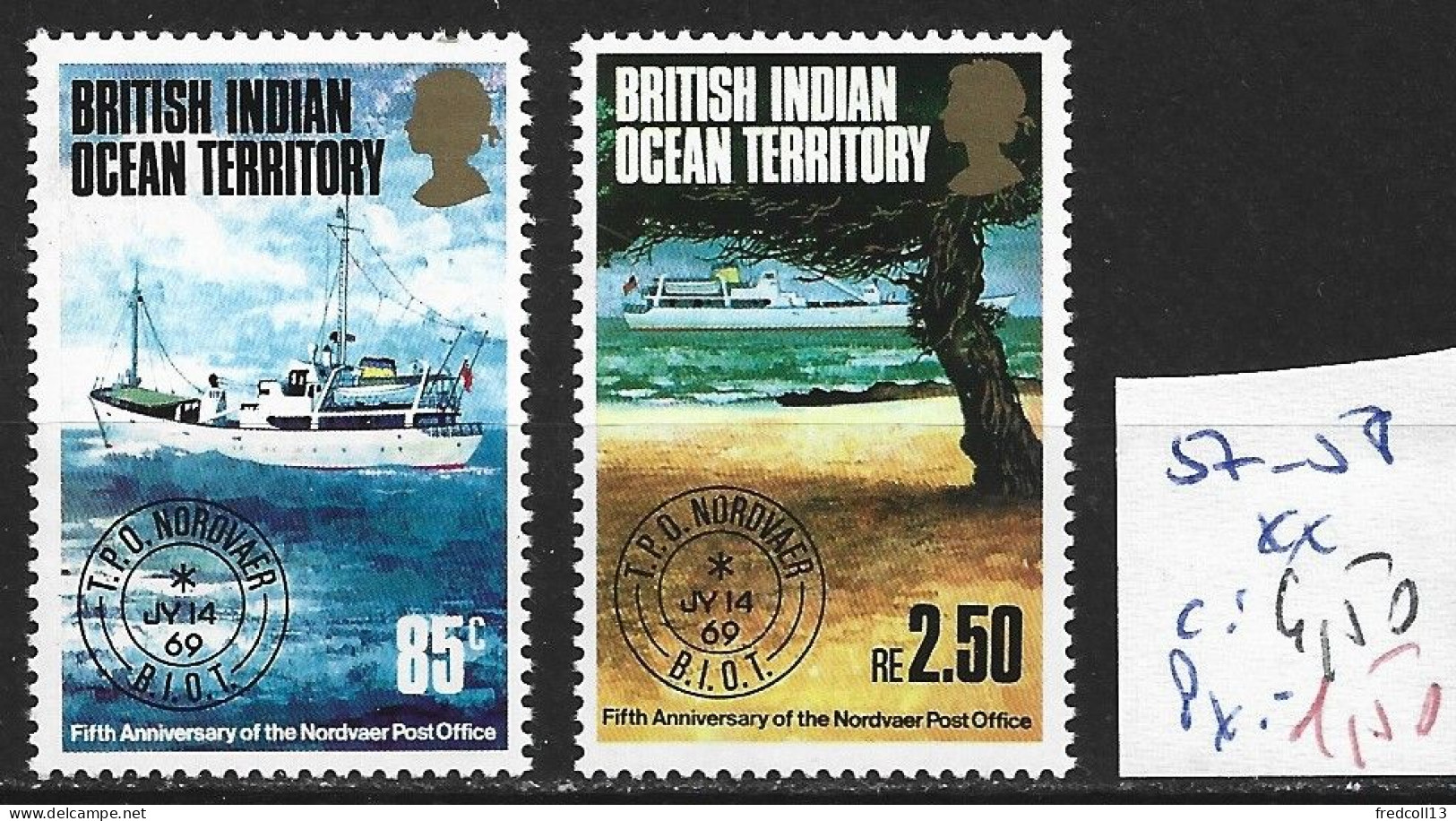 OCEAN INDIEN 57-58 ** Côte 4.50 € - British Indian Ocean Territory (BIOT)