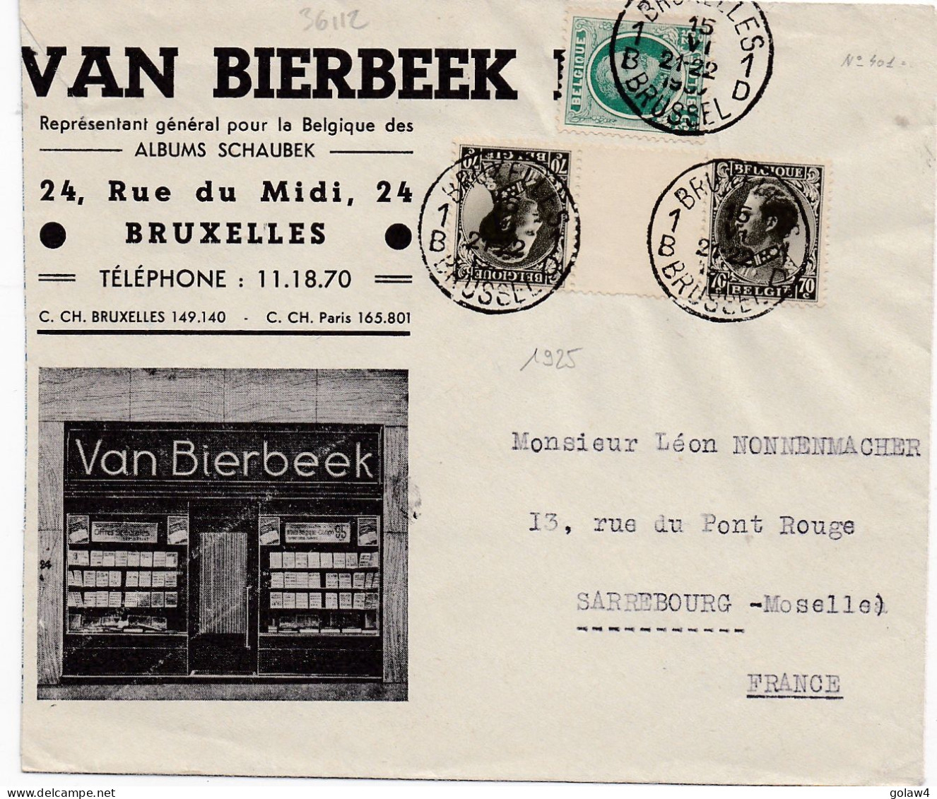 36112# TYPE COL FERME TETE BECHE INTERPANNEAUX LETTRE Obl BRUXELLES BRUSSEL 1937 SARREBOURG MOSELLE - Tête-bêche [KP] & Inter-panels [KT]