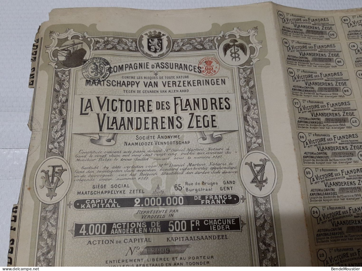 La Victoire Des Flandres - Vlannderens Zege - Kapitaalsaandeel Volledig Afbetaald En Aan Toonder - Gent 1925. - Banque & Assurance