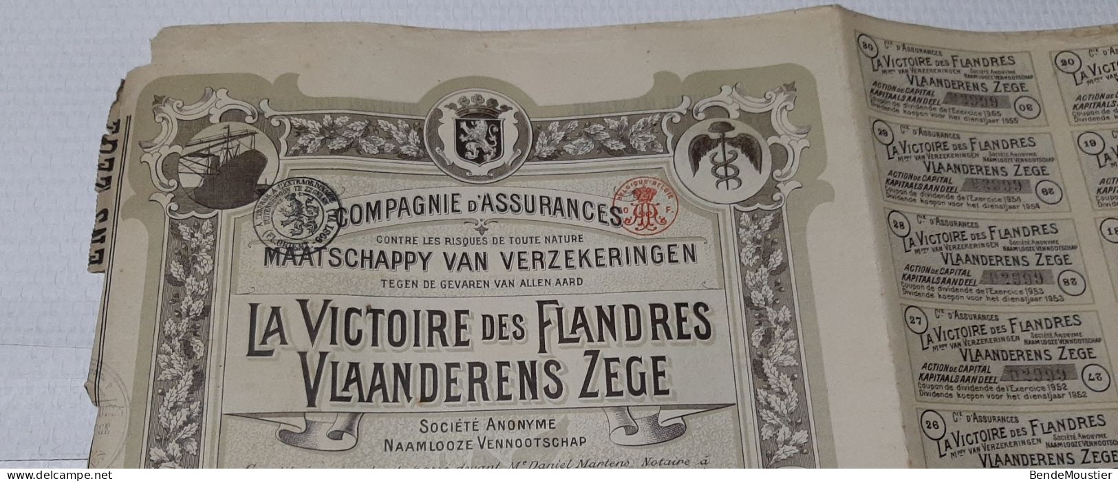 La Victoire Des Flandres - Vlannderens Zege - Kapitaalsaandeel Volledig Afbetaald En Aan Toonder - Gent 1925. - Bank & Insurance