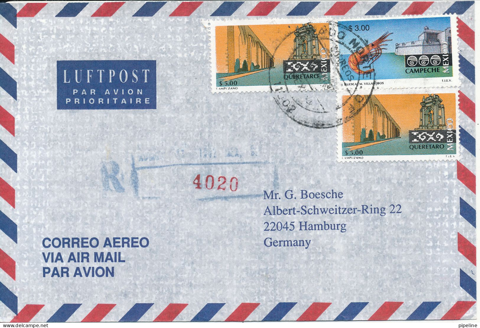 Mexico Registered Air Mail Cover Sent To Germany 10-3-1997 - Mexico