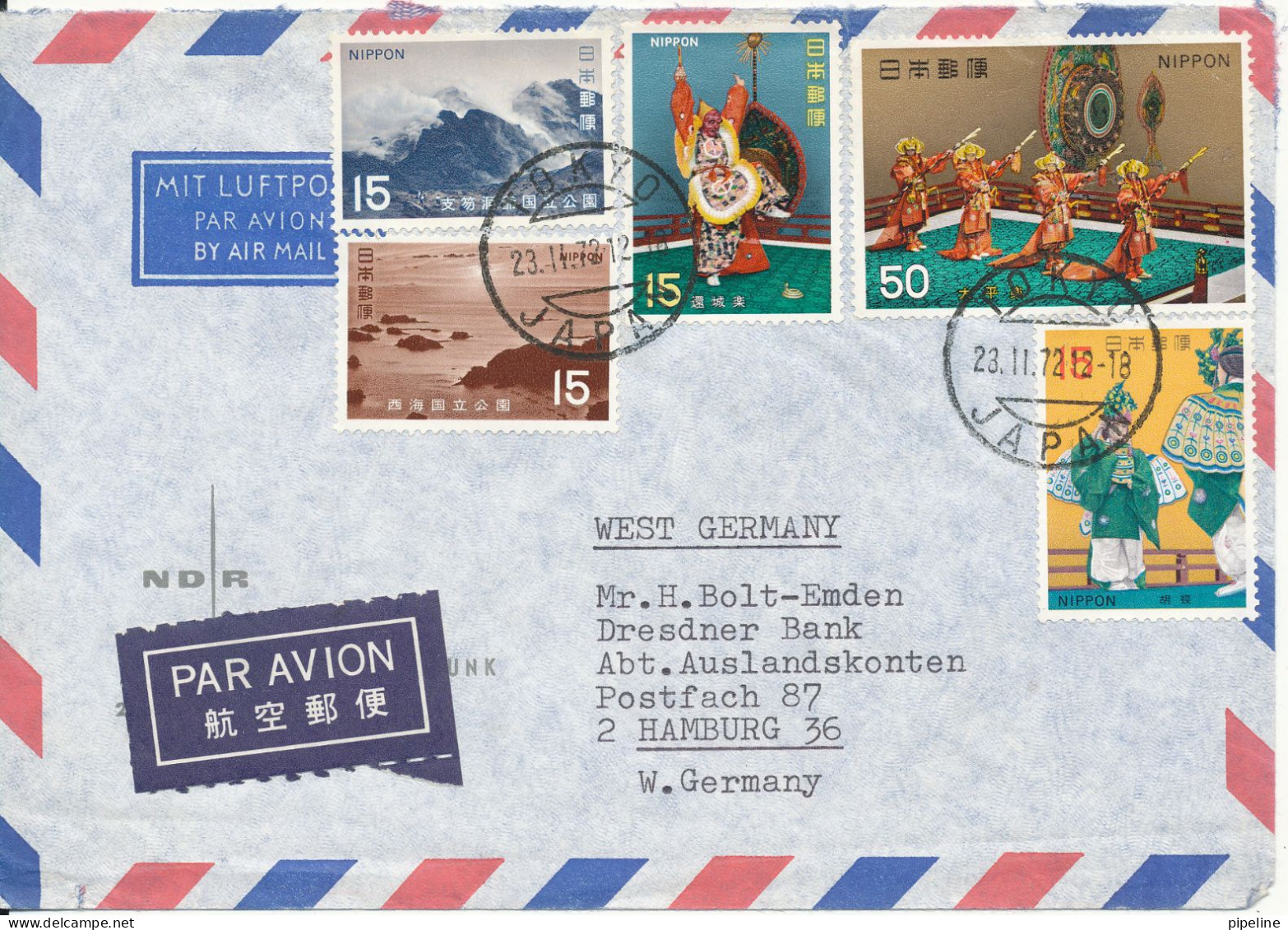 Japan Air Mail Cover Sent To Germany 23-2-1972 With A Lot Of Stamps - Poste Aérienne