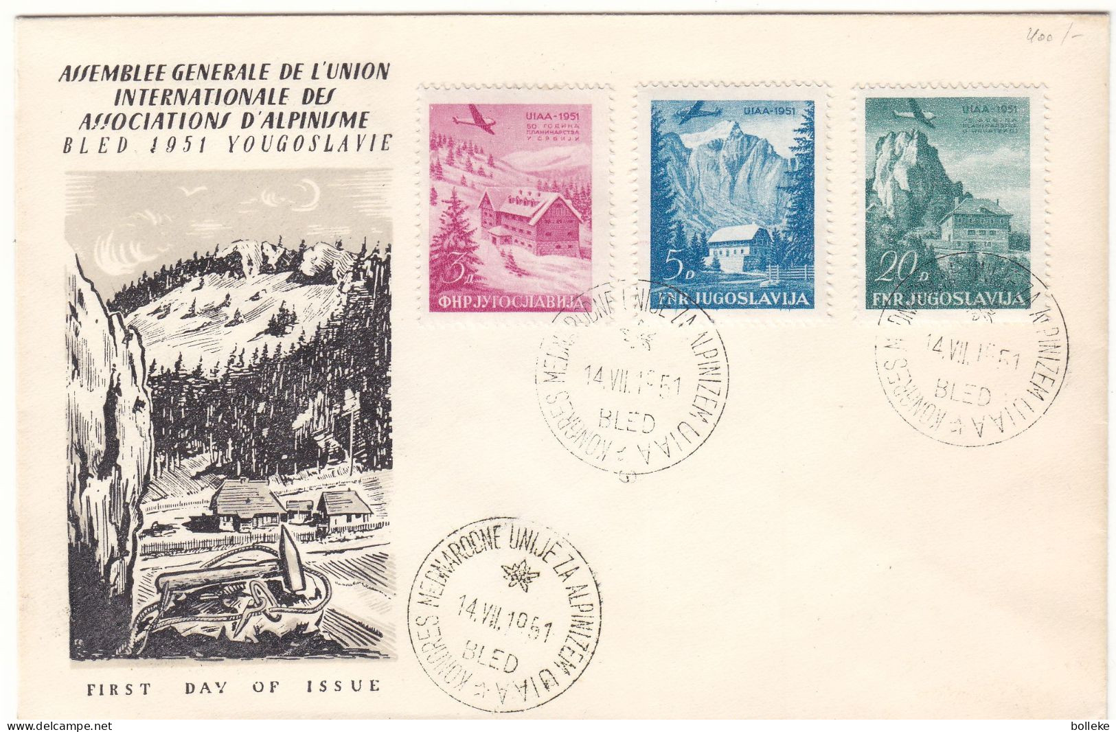 Yougoslavie - Lettre FDC De 1951 - Oblit Bled - Avions - Valeur 65,00 € Oblitéré - Sur Lettre ++ - Covers & Documents