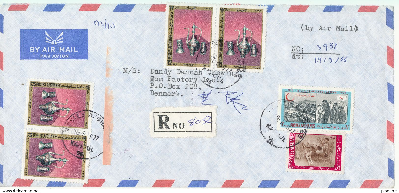 Afghanistan Registered Air Mail Cover Sent To Denmark 20-6-1977 - Afghanistan
