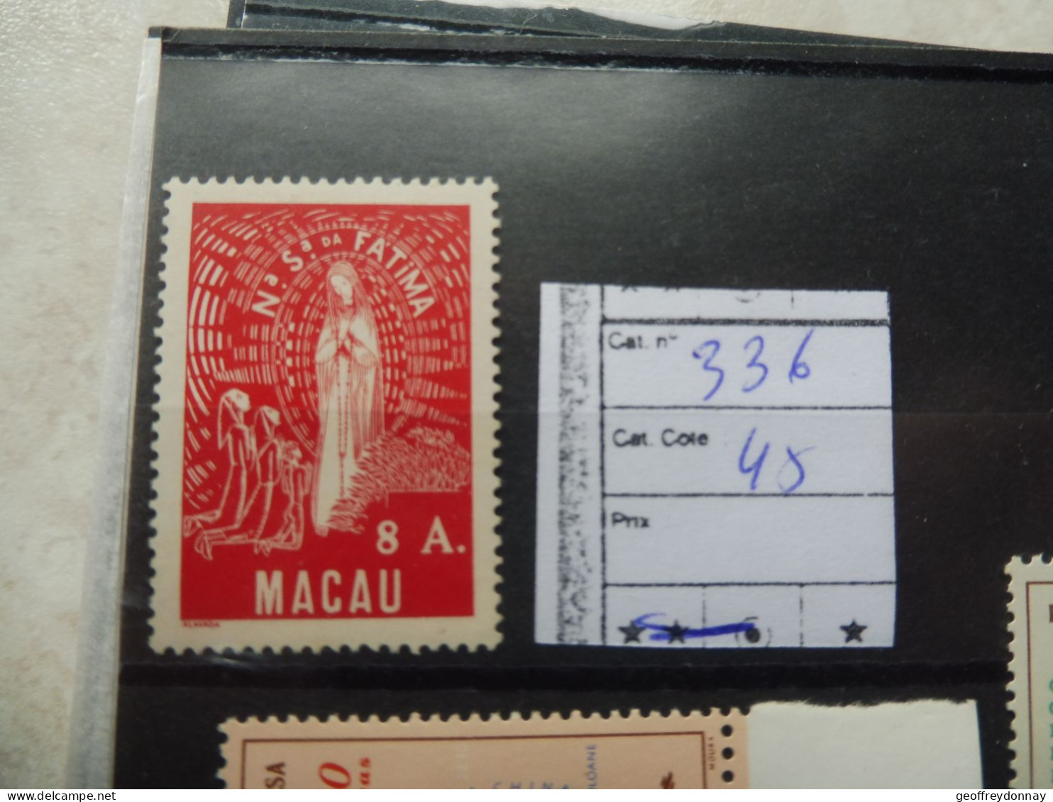 Macau Macao 336 Fatima Mh Neuf * Plakken Charnieres Perfect - Blocks & Sheetlets