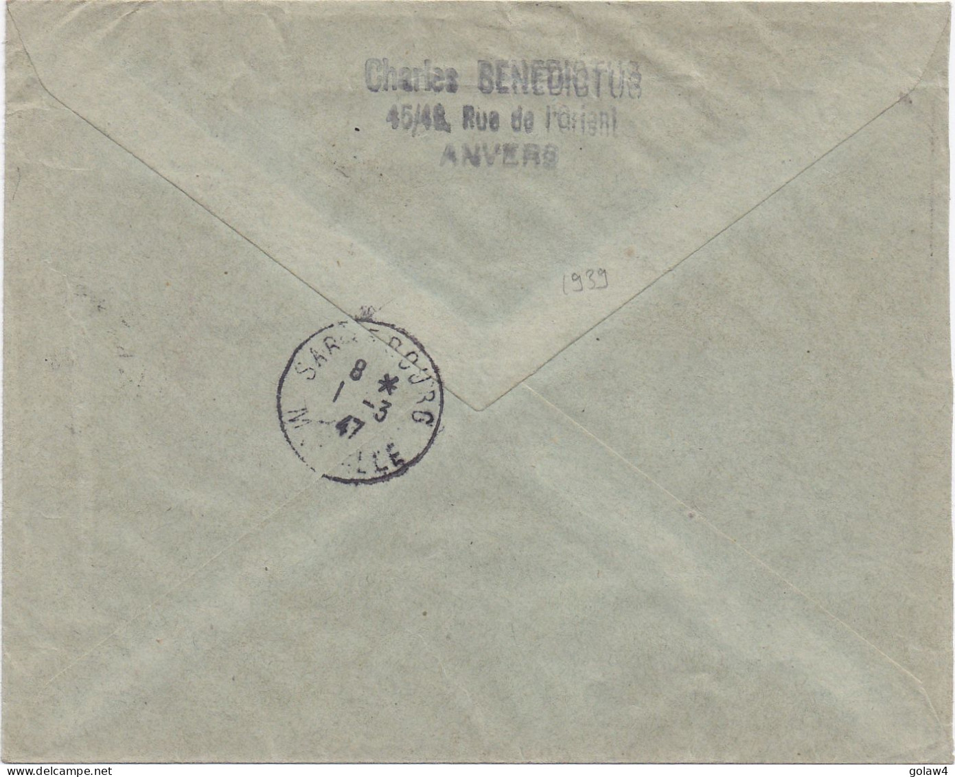 36137# POSTE AERIENNE LETTRE RECOMMANDEE PAR AVION Obl ANTWERPEN 1947 SARREBOURG MOSELLE - Brieven En Documenten
