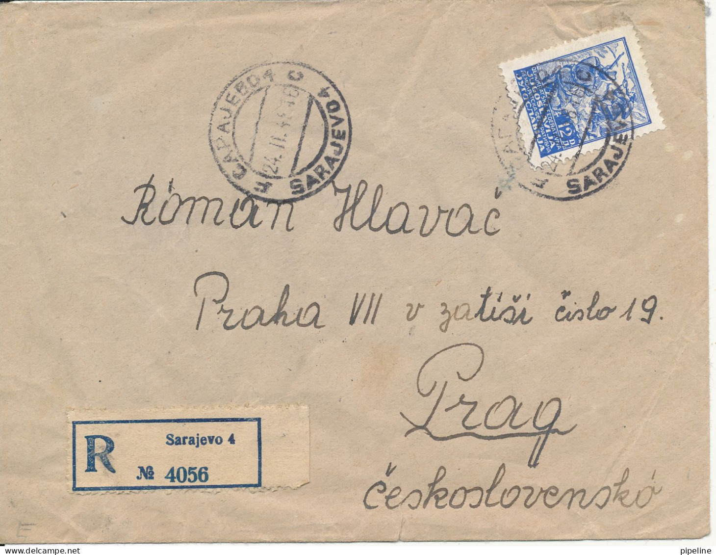 Yugoslavia Registered Cover Sent To Czechoslovakia Sarajevo 24-11-1946 Single Franked - Brieven En Documenten