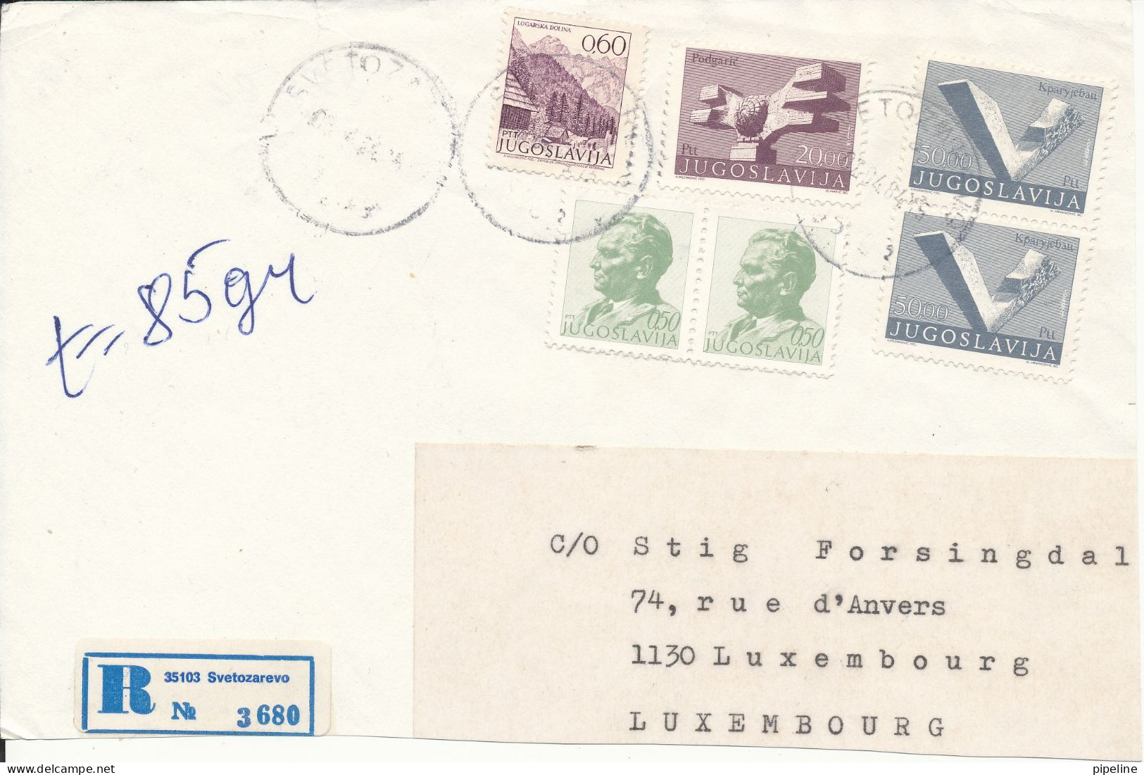 Yugoslavia Frontpage Of A Registered Cover Sent To Luxembourg Svetozarevo 2-4-1984 - Brieven En Documenten