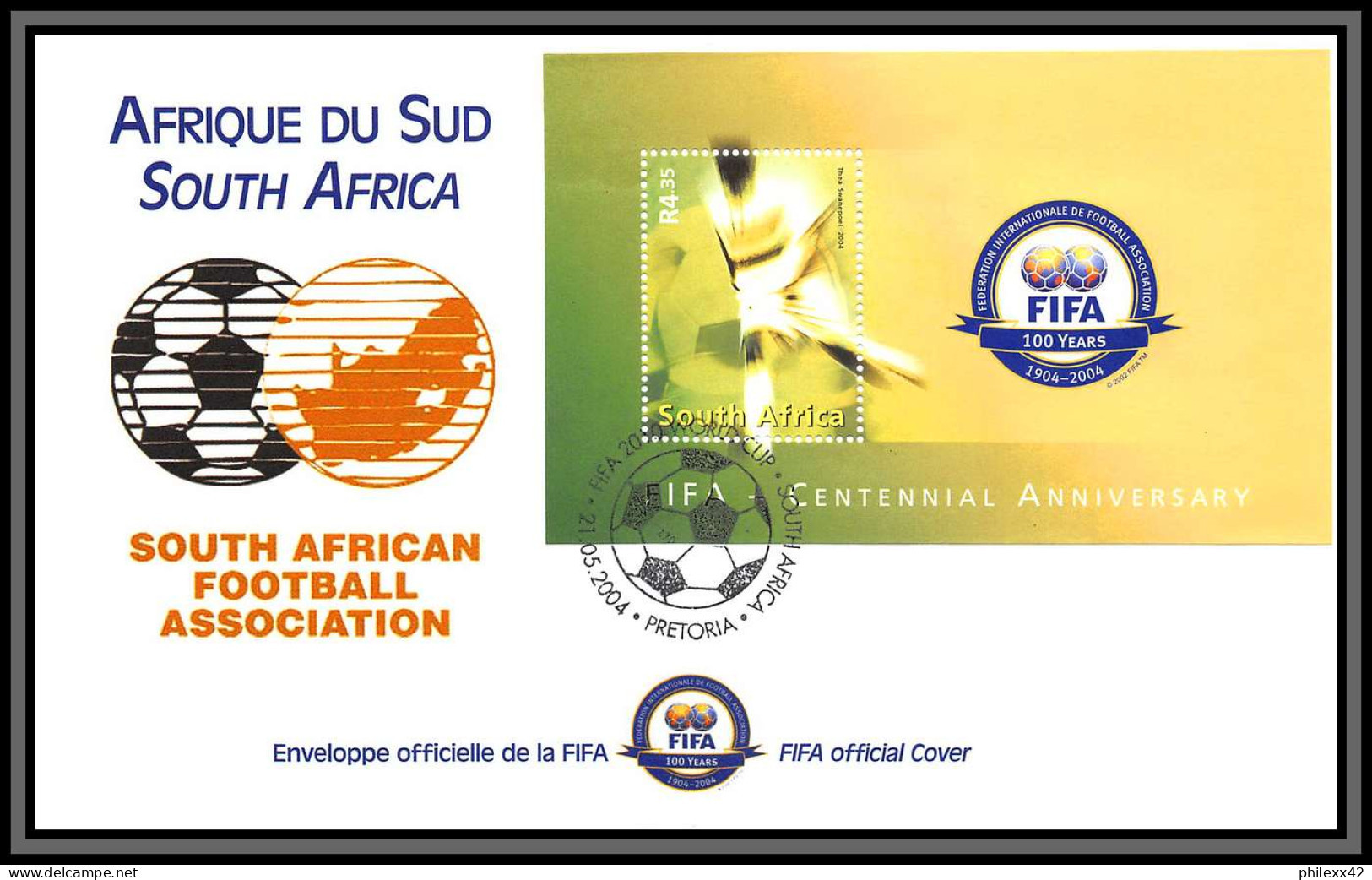 81234 South Africa Rsa Mi BF N°101 100 Years Centenary Of Fifa 2004 TB Fdc Premier Jour Football Soccer - Storia Postale