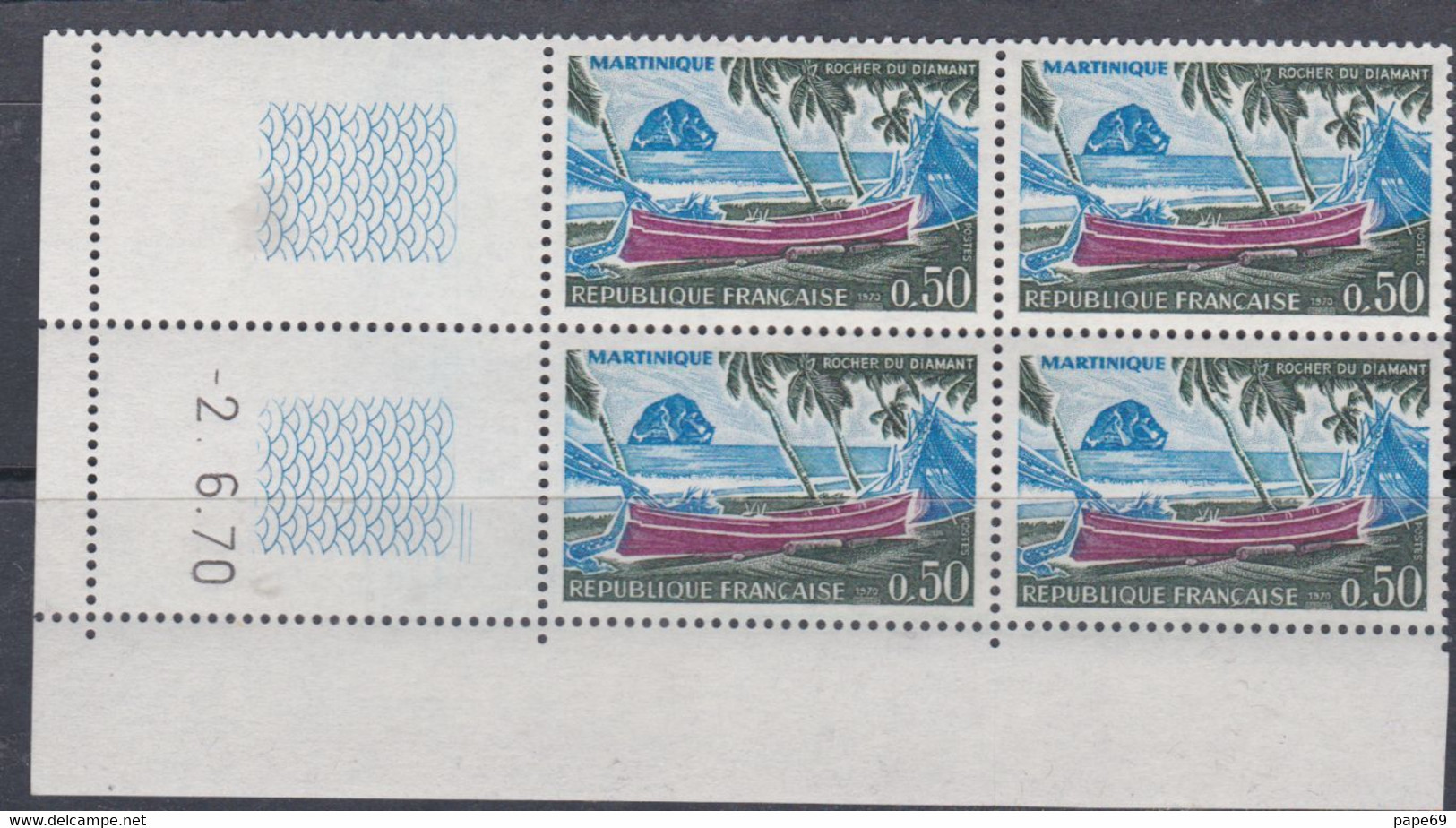 France N° 1644 XX  Martinique En Bloc De 4 Coin Daté Du 2 . 6 . 70 ; 2  Traits ; Sans Charnière, TB - 1970-1979