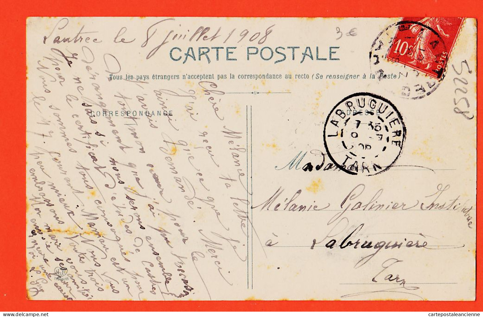6589 / ⭐ LAUTREC 81-Tarn Vue Générale 1908 à GALINIER Institutrice Labruguière LABOUCHE 175 - Lautrec