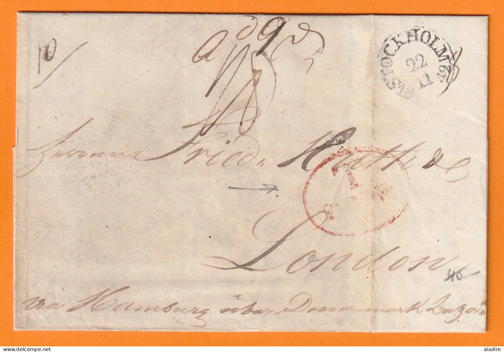 1842 - Folded Letter From STOKHOLM, Sweden To LONDON, England, Via Denmark And Hamburg, Germany - ... - 1855 Prephilately