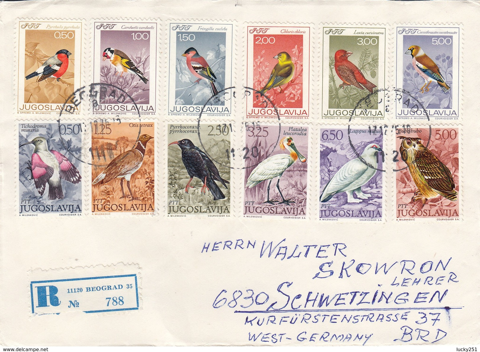 Yougoslavie - Lettre/Oiseaux Divers, Année 1968, Y.T. 1177/1182 Et Année 1972 Y.T. 1345/1350 - Briefe U. Dokumente