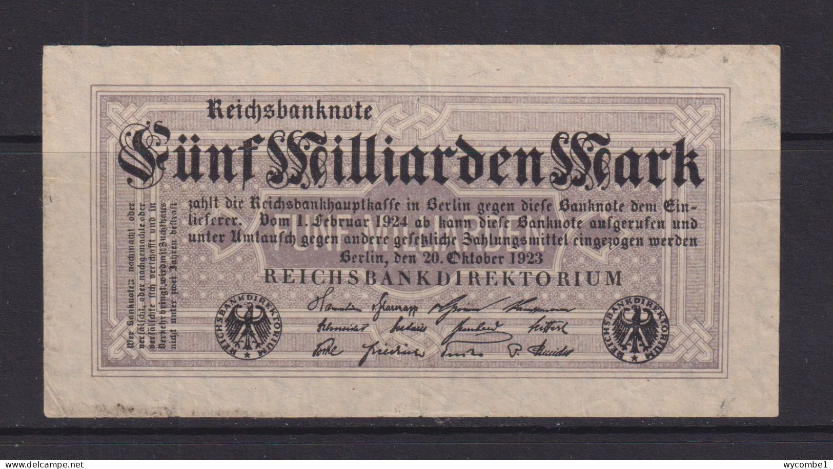 GERMANY - 1923  5 Mlliarden Mark Circulated Banknote - 5 Miljard Mark