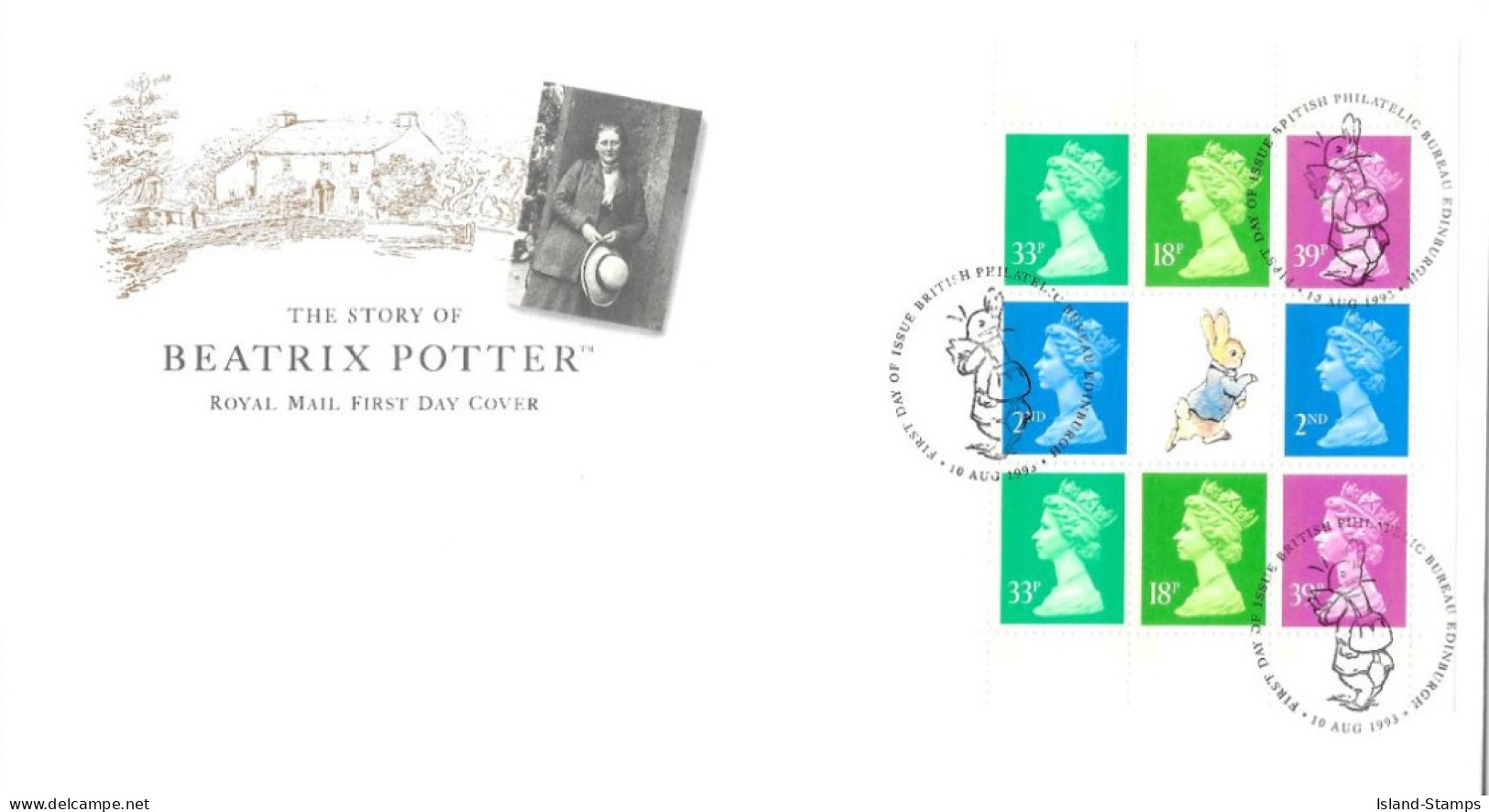 1993 Beatrix Potter Prestige Stamp Book Pane Unaddressed FDC Tt - 1991-2000 Decimal Issues