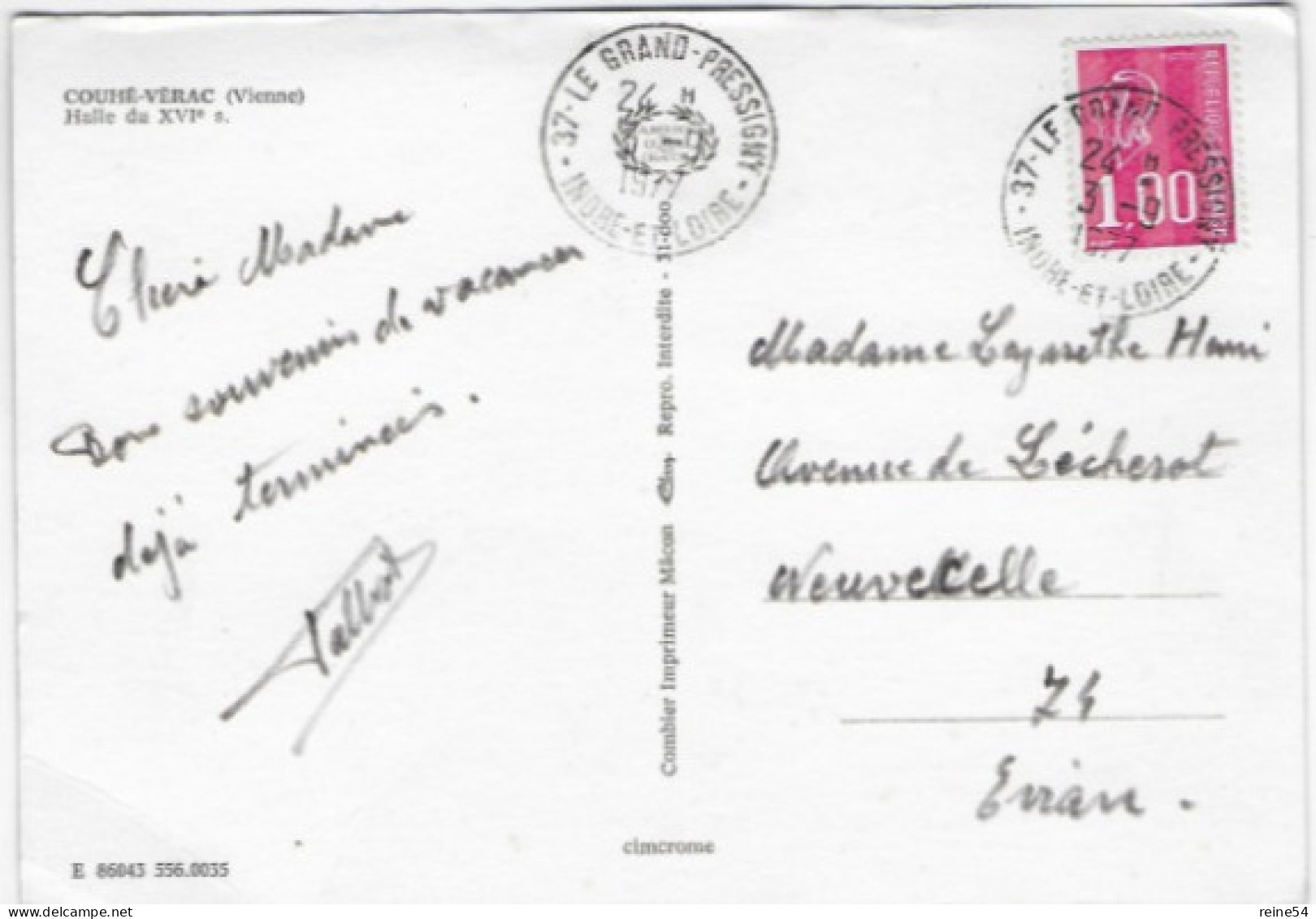 86 COUHE VERAC (Vienne) Halle Du XVIe Siècle -circulé 1977  Imp. CIM Combier Mâcon - Couhe