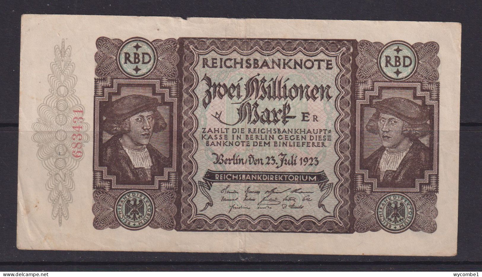 GERMANY - 1923  2 Milionen Mark Circulated Banknote - 2 Miljoen Mark