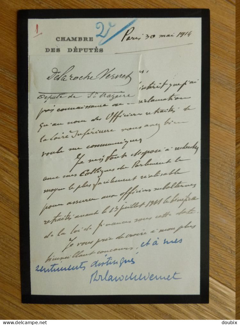 Philippe DELAROCHE VERNET (1878-1935) Député SAINT NAZAIRE. Maire POULIGUEN. AUTOGRAPHE - Personaggi Storici