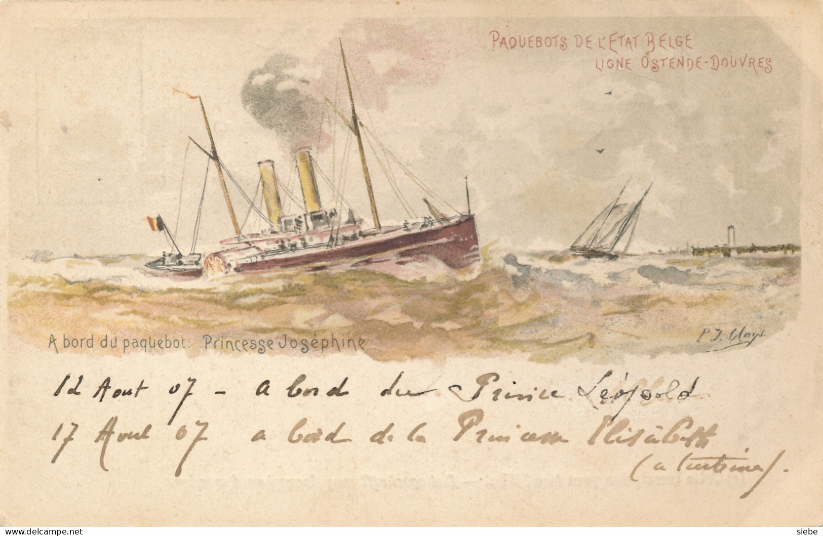 Paquebots Ostende Douvres – Carte 1 - A Bord Du Princesse Joséphine – Voir Remarques  - Cartoline Piroscafi